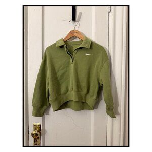 Nike Collared Cropped Sweatshirt in Green Size S